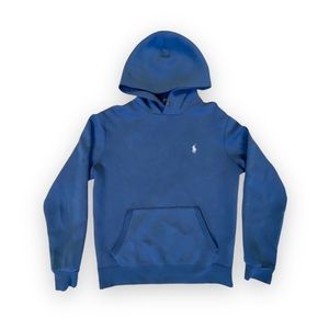 POLO Ralph Lauren Hoodie Blue White Embroidered Logo Mens Size Small Minor Flaw